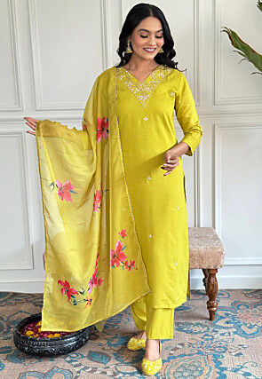 Embroidered Rayon Slub Pakistani Suit in Light Green