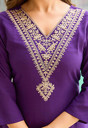 Embroidered Rayon Slub Pakistani Suit in Purple