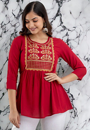 Red - Mirror Work - Indo-Western Dresses: Buy Indo-Western Outfits