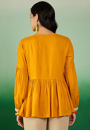 Embroidered Rayon Top in Mustard
