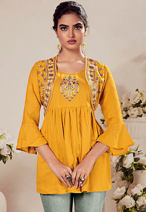 Embroidered Rayon Top in Yellow