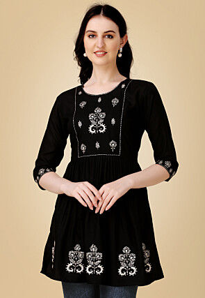 Embroidered Rayon Tunic in Black