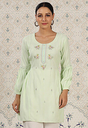 Embroidered Rayon Tunic in Light Green