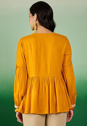 Embroidered Rayon Tunic in Mustard