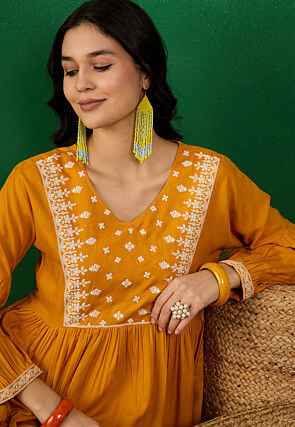 Embroidered Rayon Tunic in Mustard