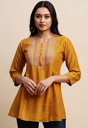 Embroidered Rayon Tunic in Mustard