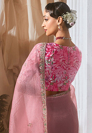 Embroidered Tissue Silk Saree in Pink