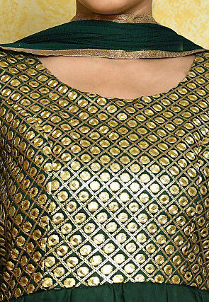 Embroidered Satin Anarkali Suit in Dark Green