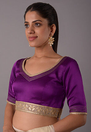Embroidered Satin Blouse in Purple