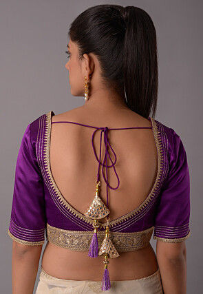 Embroidered Satin Blouse in Purple