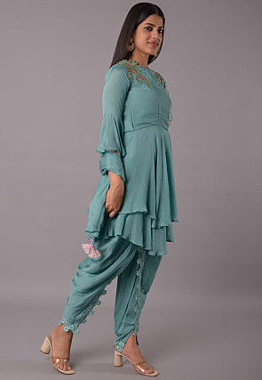 Embroidered Satin Georgette Punjabi Suit in Sky Blue