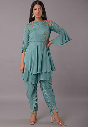 Embroidered Satin Georgette Punjabi Suit in Sky Blue