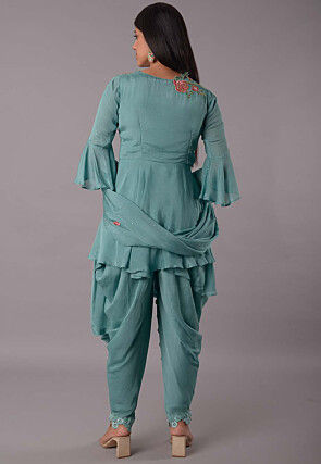 Embroidered Satin Georgette Punjabi Suit in Sky Blue