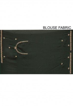 Embroidered Satin Georgette Saree in Dark Green