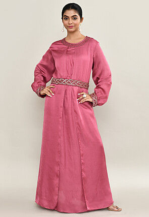 Hand Embroidered Satin Gown in Old Rose