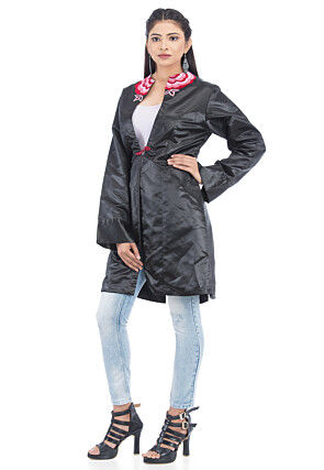 Embroidered Satin Jacket in Black