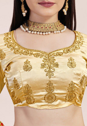 Embroidered Satin Lehenga in Beige