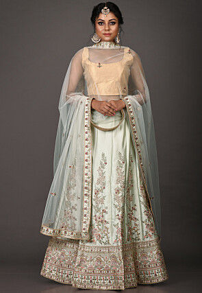 Embroidered Satin Lehenga in Dusty Green