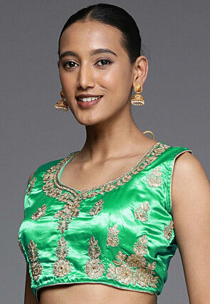Embroidered Satin Lehenga in Green