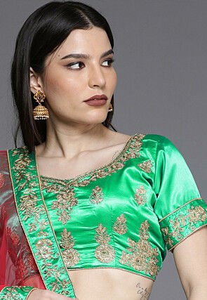 Embroidered Satin Lehenga in Green