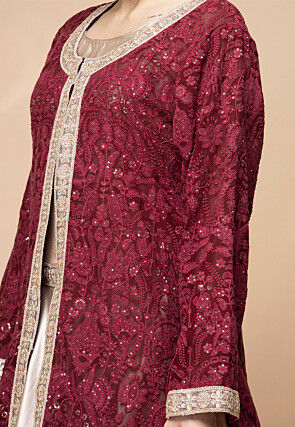 Embroidered Satin Lehenga in Light Beige