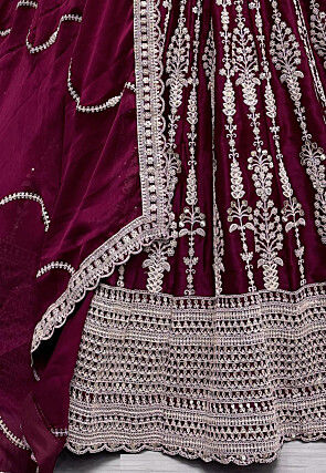 Embroidered Satin Lehenga in Magenta
