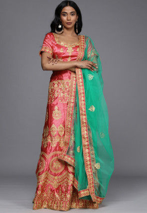 Embroidered Satin Lehenga in Pink