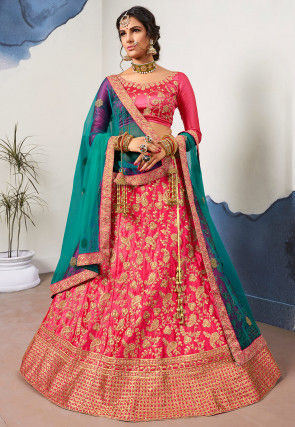 Embroidered Satin Lehenga in Pink