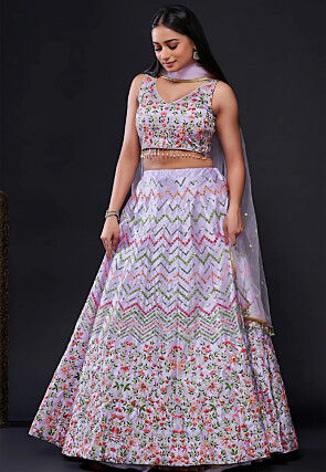 Embroidered Satin Lehenga in Purple