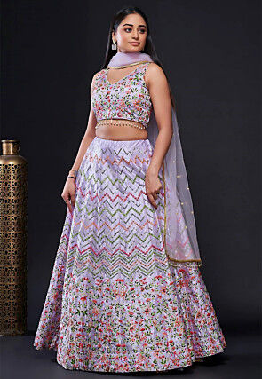 Embroidered Satin Lehenga in Purple