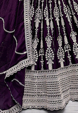 Embroidered Satin Lehenga in Purple