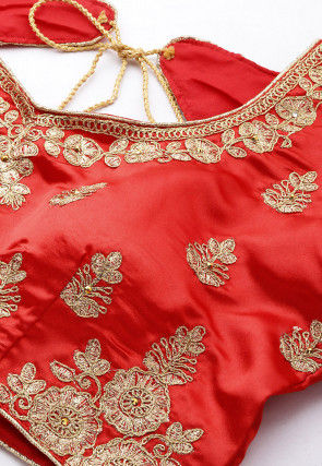 Embroidered Satin Lehenga in Red