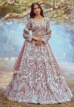 Embroidered Satin Lehenga in Rose Gold