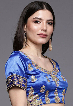 Embroidered Satin Lehenga in Royal Blue