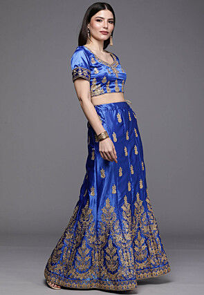 Embroidered Satin Lehenga in Royal Blue