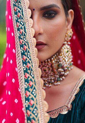 Embroidered Satin Lehenga in Teal Blue