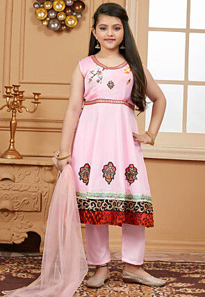 Embroidered Satin Pakistani Suit in Pink