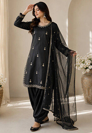 satin punjabi dress for women Royal Blue Embroidered Satin Punjabi Suit