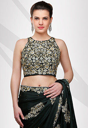 Embroidered Satin Saree in Black