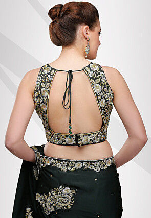 Embroidered Satin Saree in Black