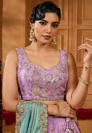Embroidered Satin Silk Lehenga in Light Purple
