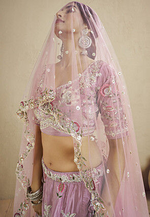 Embroidered Satin Silk Lehenga in Pink