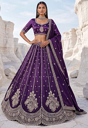 indian dresses purple Purple Silk Anarkali Gown: Embellished Indian Formal Dress