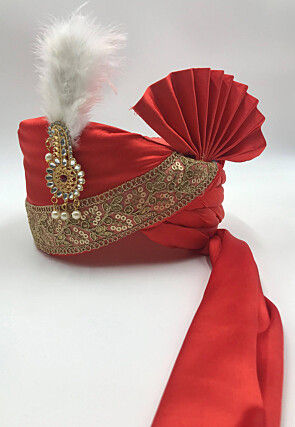 Embroidered Satin Turban in Red