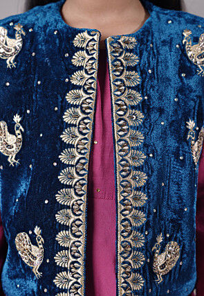 Embroidered Shantoon Asymmetric Kurta Set in Pink