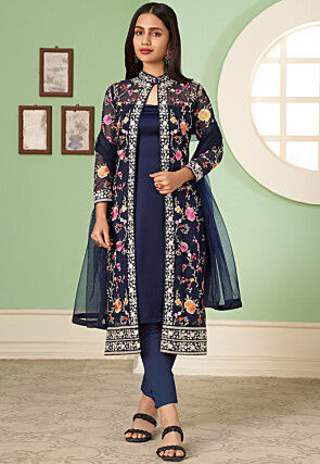 Embroidered Shantoon Pakistani Suit in Navy Blue