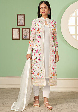 Embroidered Shantoon Pakistani Suit in Off White
