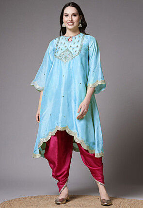 Embroidered Shantoon Scalloped Punjabi Suit in Sky Blue