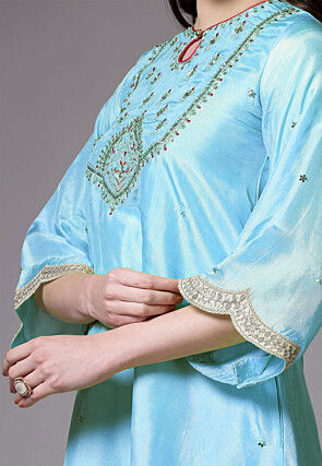 Embroidered Shantoon Scalloped Punjabi Suit in Sky Blue