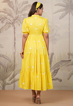 Embroidered Shantoon Tiered Dress in Yellow